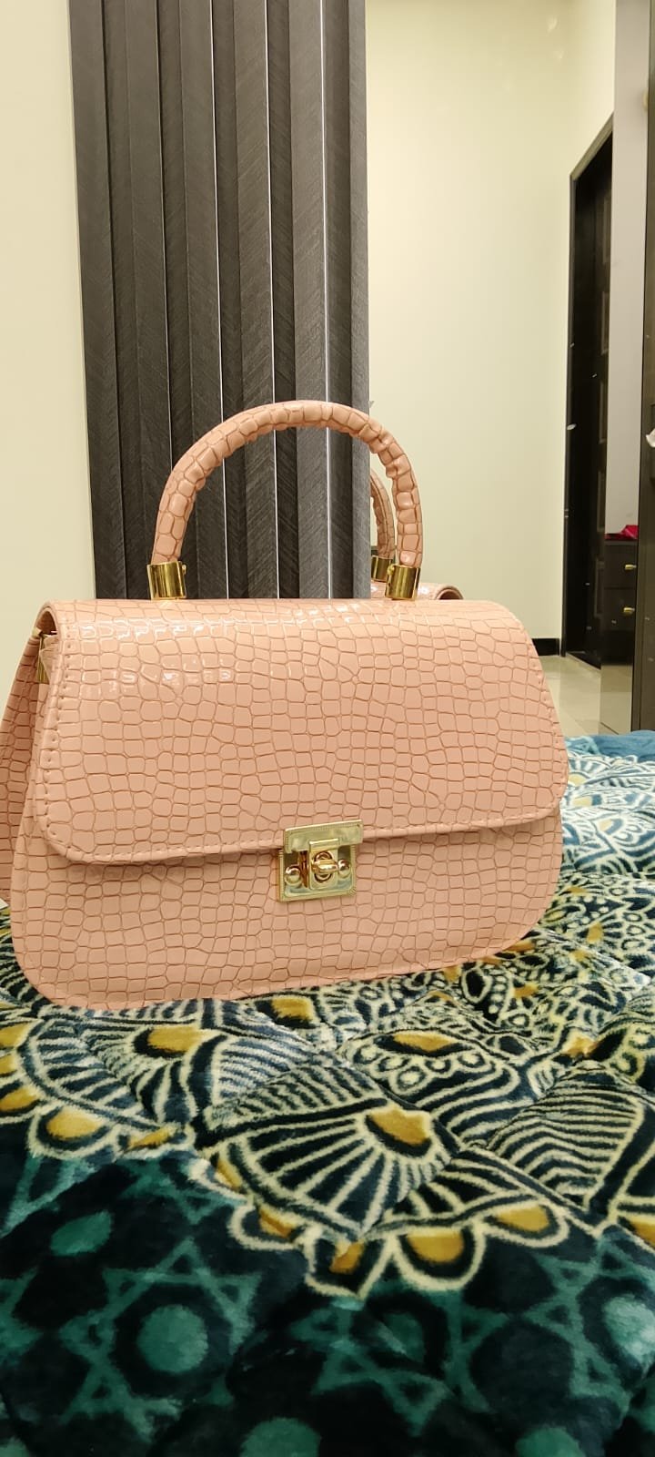 Blush Croc Flap Satchel