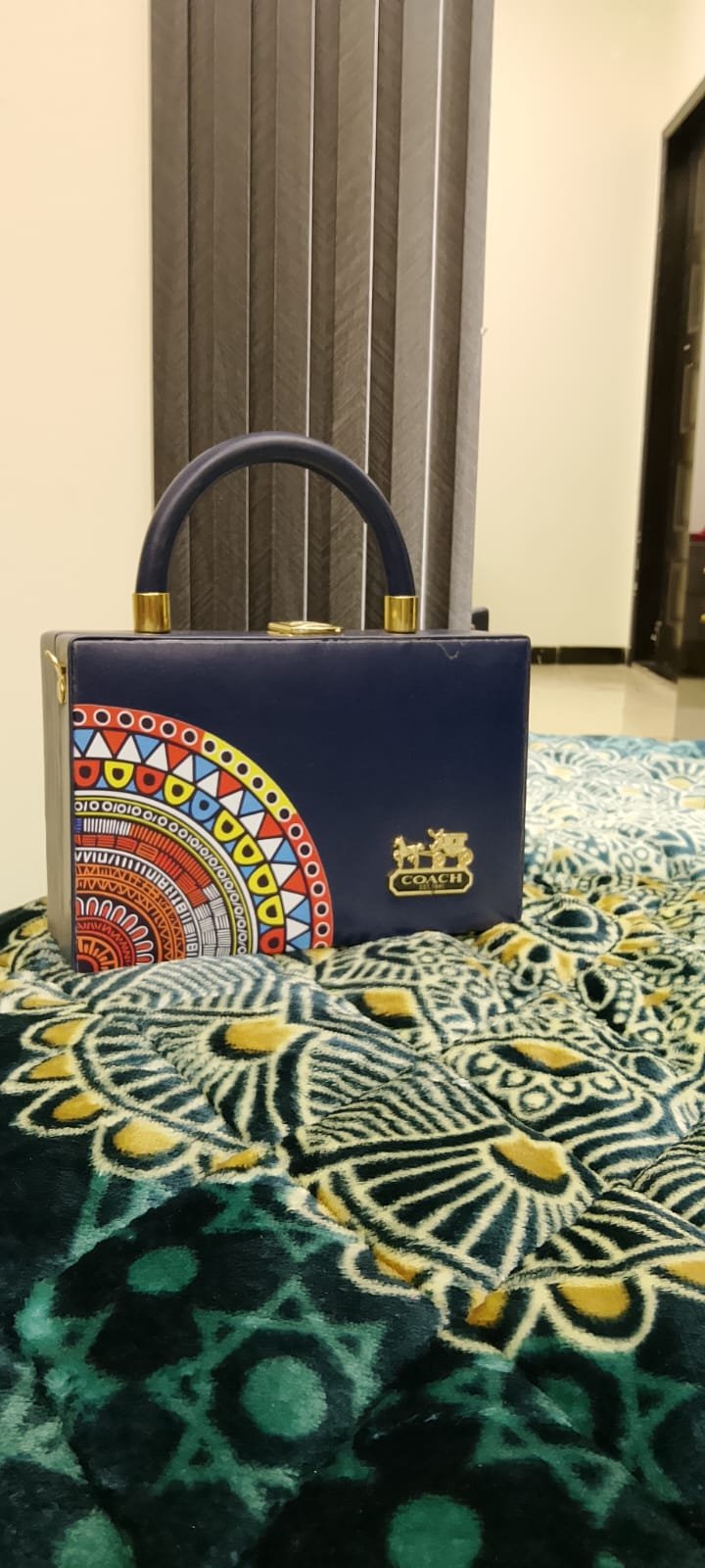 Navy Aztec Box Bag